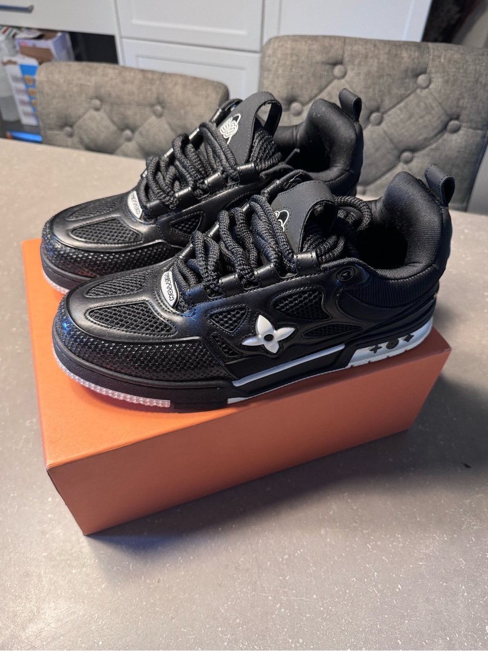 Mens Black Athletic Sneakers with White Accent